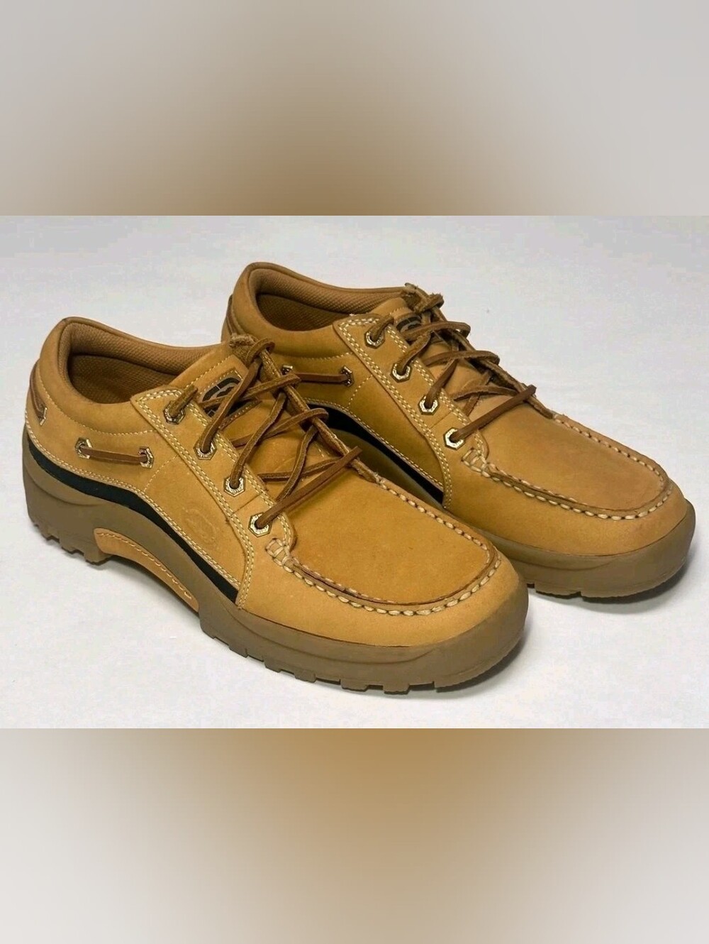 Ecko Unltd Klimat2 Y2K Wheat Tan Leather Upper Moc Toe Boat Shoe Men's US 9.5